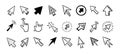 Cursor doodle icon set. Click cursor hand drawn set. Isolated mouse cursor