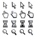 Cursor. Hand, arrow, hourglass, magnifying Royalty Free Stock Photo