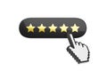 Cursor hand clicking on a ranking button with five stars isolated on white background. 3d illustration