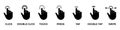 Cursor Hand Computer Mouse Silhouette Icon. Pointer Finger Black Glyph Pictogram Set. Click Press Double Tap Touch Swipe Royalty Free Stock Photo
