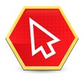 Cursor icon abstract red hexagon button bright yellow frame elegant design Royalty Free Stock Photo