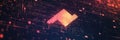 Cursor icon on pixelated background representing computer services in a digital landscape