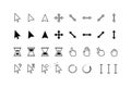 Cursor icons. Classic pointer arrows, hourglass and hands with click hold and point state, computer mouse web buttons