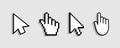 Cursor of mouse pointer for click. Hand icon from pixels. Arrow, finger for web, computer and internet navigation. Digital graphic Royalty Free Stock Photo