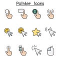 Cursor, Pointer, Click, Arrow, Finger color line icon set