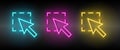 cursor, select vector icon yellow, pink, blue neon set. Tools vector icon