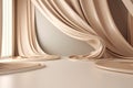 Curtain with gold drapery on white background. 3d render Royalty Free Stock Photo