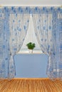 Curtain interior decoration in a room with blue wall