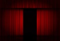 Curtain red vector isolated. Open drapery. Theater scene, opera, concert or cinema. 3d object. Curtain stage. Vector