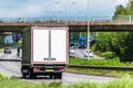 Curtain side lorry truck on uk motorway in fast motion