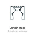 Curtain stage outline vector icon. Thin line black curtain stage icon, flat vector simple element illustration from editable Royalty Free Stock Photo