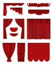 Curtain stage. Theatrical opera hall decoration red luxury silk curtains vector realistic collection Royalty Free Stock Photo