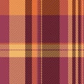 Curtain textile seamless texture, exotic check tartan plaid. Setting fabric pattern vector background in orange and red colors