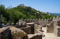 Curtain wall and defensive battlements of Castle of the Moors. Sintra. Portugal