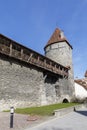 Curtain wall and a tower in Tallinn, Estonia Royalty Free Stock Photo