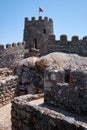 The curtain walls and solid tower of the Castle of the Moors. Sintra. Portugal Royalty Free Stock Photo