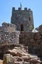 The curtain walls and solid tower of the Castle of the Moors. Sintra. Portugal Royalty Free Stock Photo