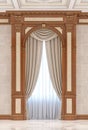 Curtains in a carved niche of wood in a classic style.