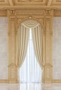 Curtains in a carved niche of wood in a classic style. 3d rendering