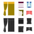 Curtains, drapes, garters, and other web icon in cartoon,black style. Textiles, furniture, bow icons in set collection.