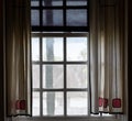 Curtains at The Hill House, designed in British Art Nouveau Modern Style by Charles Rennie Mackintosh. Royalty Free Stock Photo