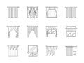 Curtains line flat icons set