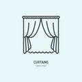 Curtains line icon, home textile cleaning logo. Jalousie store flat sign, illustration for fabric shop