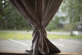 Curtains on summer veranda. Velvet curtains. Interior details