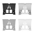 Curtains and window Interior concept Home window view decoration Waving curtains on window icon outline set black grey color