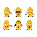 Curuba fruit cartoon character are playing games with various cute emoticons Royalty Free Stock Photo