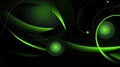 Curvaceous ribbons of luminescent green slice through the darkness, creating an abstract vista that captures the