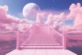 Curvaceous stairs pink sky safety. Generate Ai Royalty Free Stock Photo