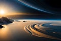 Curvature Of Planet Earth. Aerial View Of Blue Planet From Space. Sunrise Over Globe Land And Ocean. Generative AI Royalty Free Stock Photo