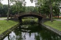 Curve bridge in the park cross small pond