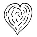 Curve drawing heart. Simple doodle vector element, outline drawing. Saint Valentins day.