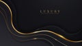 Curve golden line on black shade background. Luxury realistic concept. 3d paper cut style.