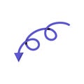 Curve with loop and cursor showing route. Twisted line with arrow pointing direction. Signpost, path pointer, geometric Royalty Free Stock Photo