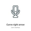 Curve right arrow outline vector icon. Thin line black curve right arrow icon, flat vector simple element illustration from