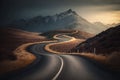 curve road to the top, thorny path to success Generative AI Royalty Free Stock Photo
