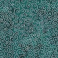 Curve seamless pattern. Hand drawn abstract curly white contours on dark turquoise watercolor background.