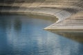 The curve, semicircular staircase for sitting made of concrete leads to the water in the inner harbor of Duisburg, Germany, Royalty Free Stock Photo