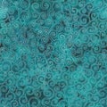 Curve teal colored seamless pattern. Hand drawn abstract curly contours on turquoise watercolor background.