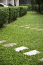 curve walk way on playground, Green lawn pattern, Green grass na