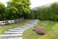 Curve walkway made stone path in the garden. tropical garden Royalty Free Stock Photo