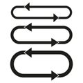 Curved arrows icons. Directional loop symbols. Black and white vector. Navigation and flow.