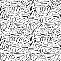 Curved arrows vector seamless pattern. Hand drawn black and white doodle elements. Royalty Free Stock Photo