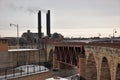 Curved Brick Arc and Iron bridge with smoke stacks