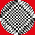 Curved checker sphere. Optical illusion background. Black red contrast. Vector warped pattern. Royalty Free Stock Photo