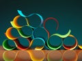 Curved, colorful sheets of paper with reflexions