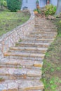 Curved concrete outdoor stairs with stone steps and wall- San Francisco, California Royalty Free Stock Photo